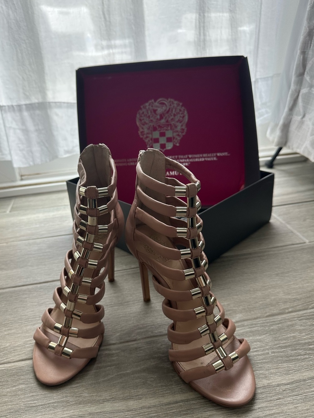 Vince Camuto Strappy High Heel Sandals in Dusty Pink